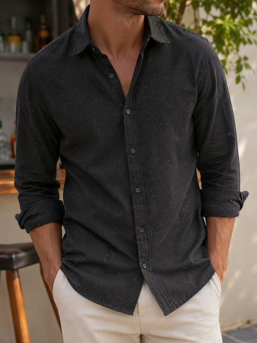 Calvin Klein Men's XXL Black Nep Button Up Shirt Long Sleeve Casual Cotton